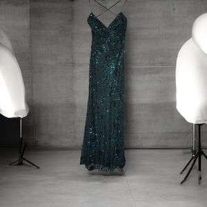 Lulus Glowing All Night Emerald Sequin Mermaid Maxi Dress Size Small, formal